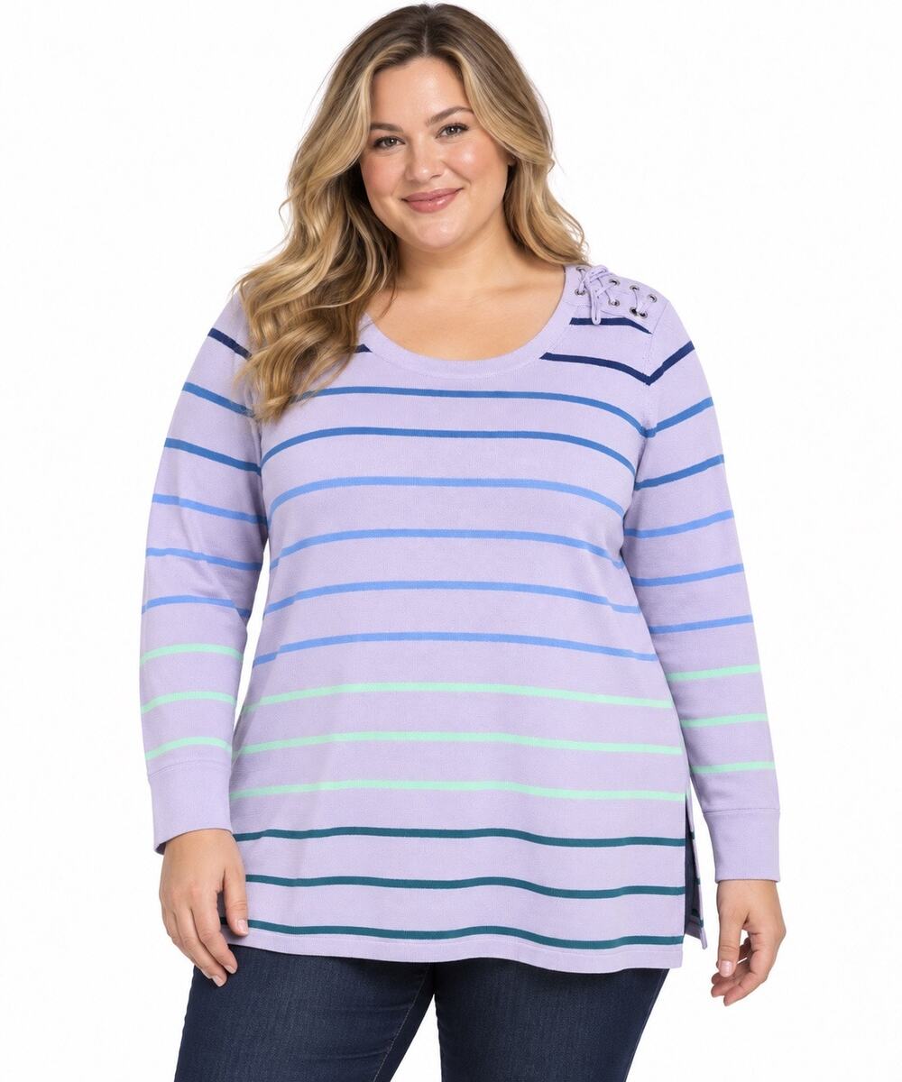 Title: Talbots Woman Petites Striped Lace-Up Shoulder Sweater 2XP
